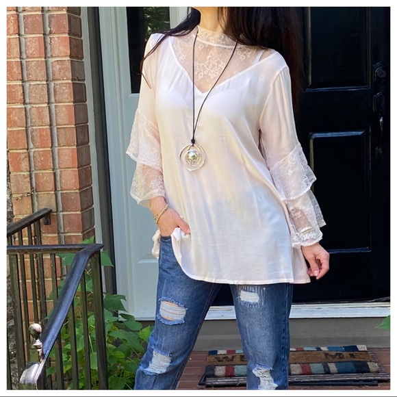 BOHO GYPSY CHIC LACE DETAIL BELL TOP - Picture 7 of 13